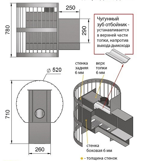 Чертеж печи для бани везувий